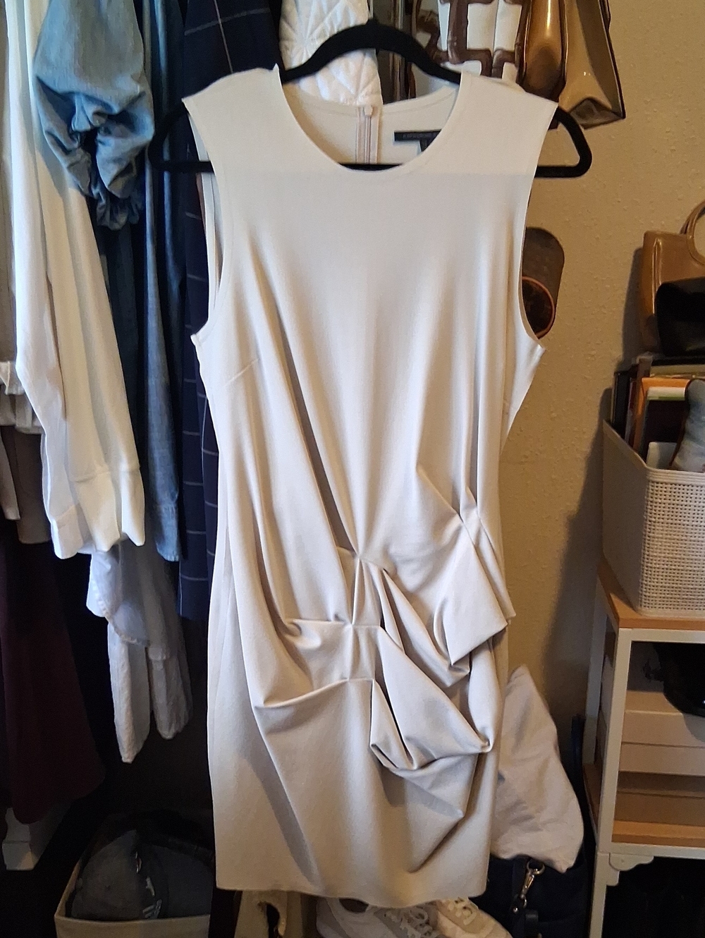 Katherine Barclay Cream Sleeveless Midi Dress with Draped Knot Detail